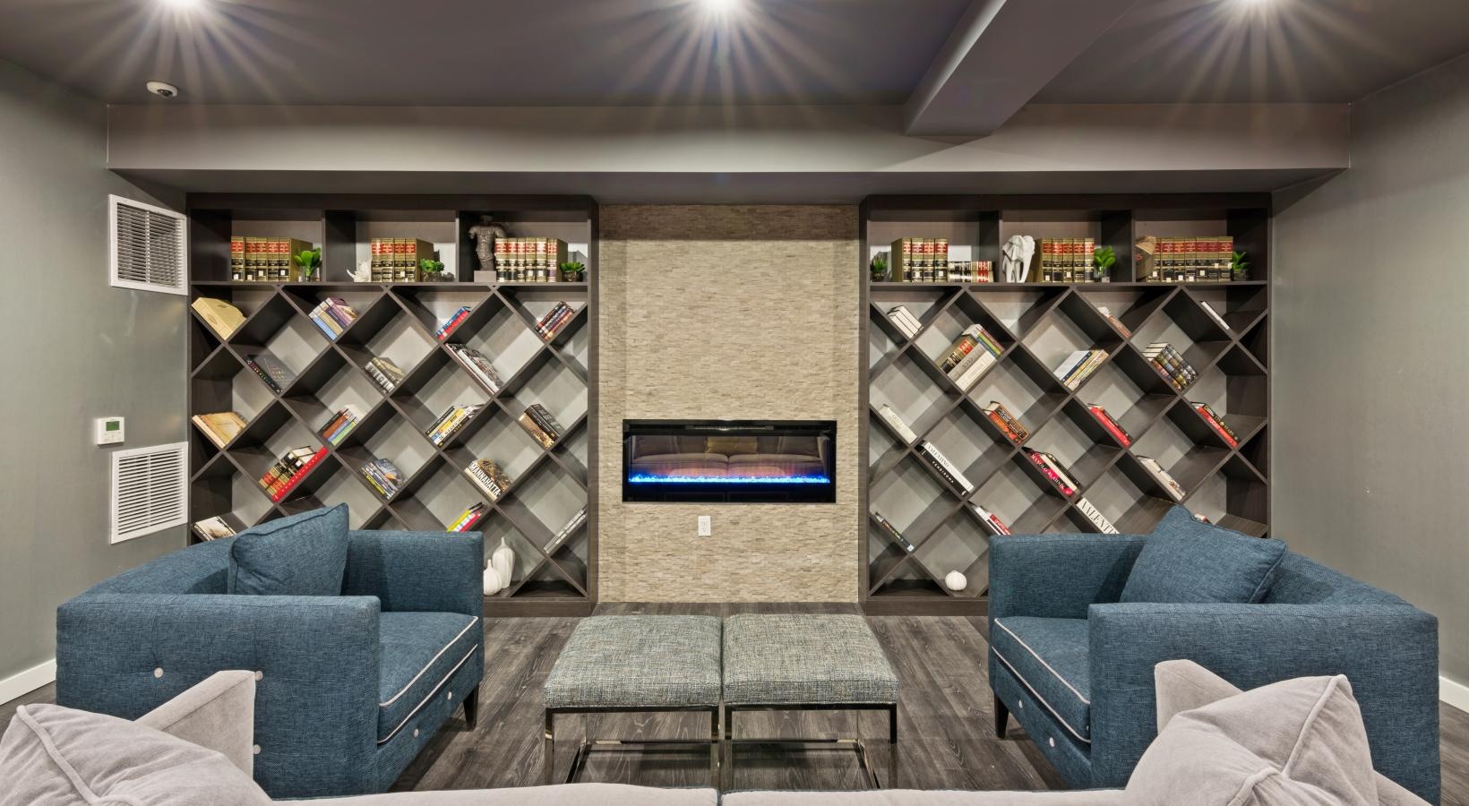 Access to resident-only features a lounge room with a tv and shelves