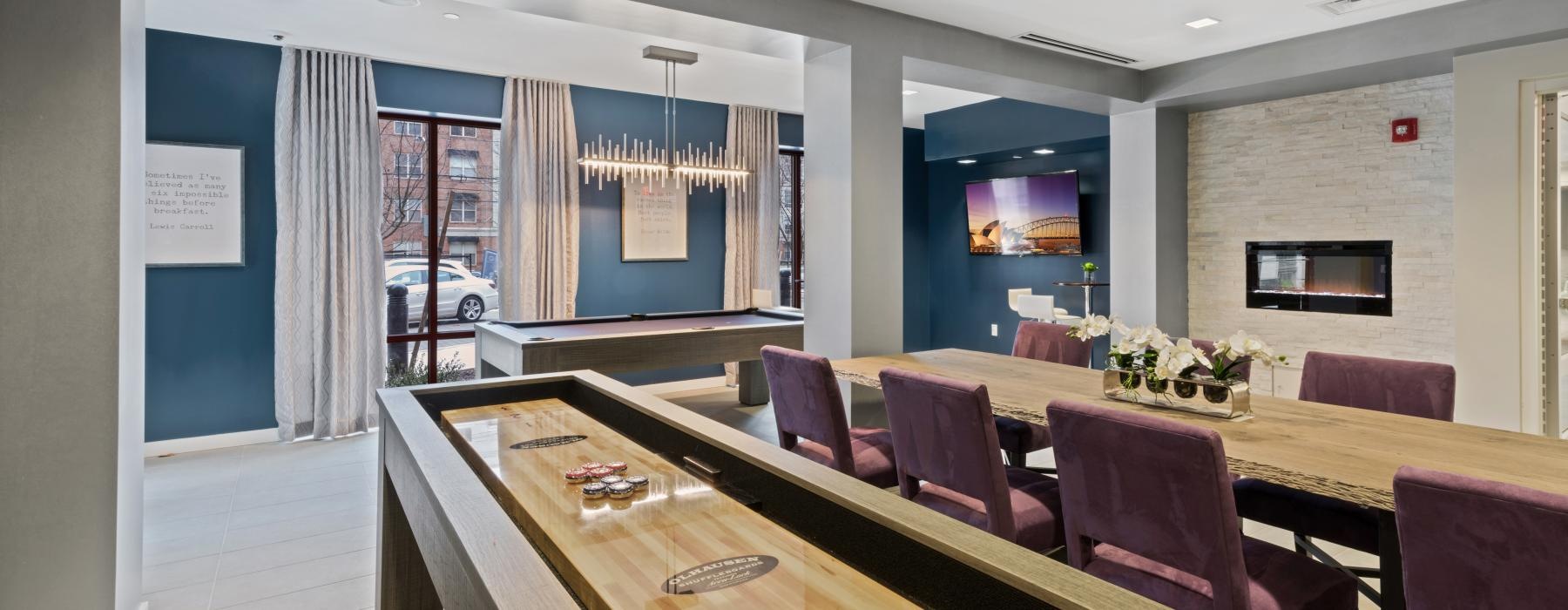 a community room with a large table