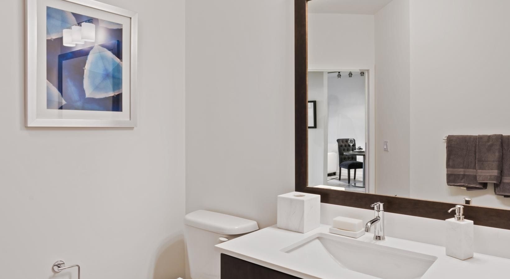 Spacious bathrooms with everything you need a bathroom with a large mirror